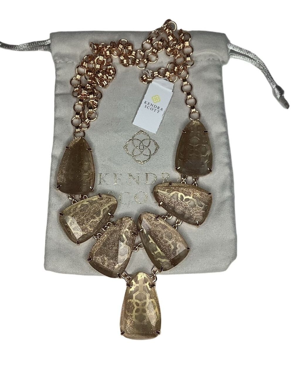 Kendra Scott Harlie Rose Gold Statement Necklace In Dusted Glass New